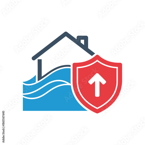Secure Home Against Flood With Shield Icon, Representing Protection And Safety