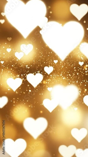 Beautiful Soft Focus Heart Shapes on a Gold Background for Romantic Decor, Wedding, or Valentine's Day
