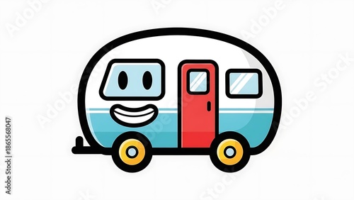 Cartoon Campervan with Smiling Face Illustration.