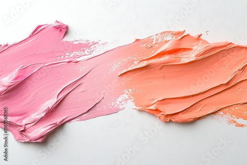 Colorful Paint Strokes in Shades of Pink and Orange on White Background for Art and Design