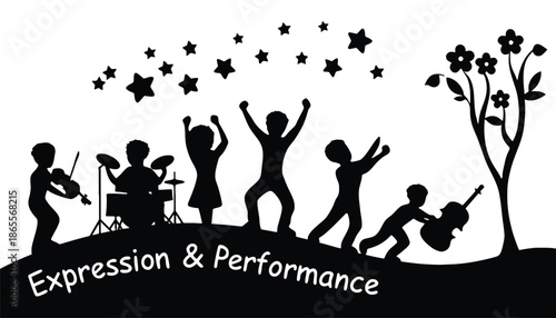 Children expressing themselves through music and dance outdoors freely