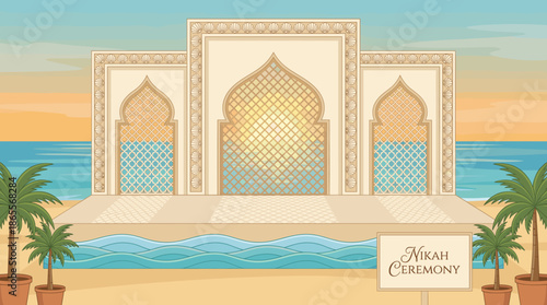 Nikah Ceremony Beach Wedding Stage Islamic Arch Design
