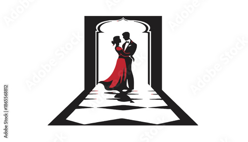 Elegant couple dancing together in doorway