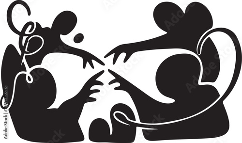 Mice Playing Tug of War with Rope Toy Silhouette