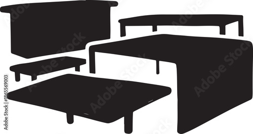 Black furniture set with coffee tables and bench silhouettes