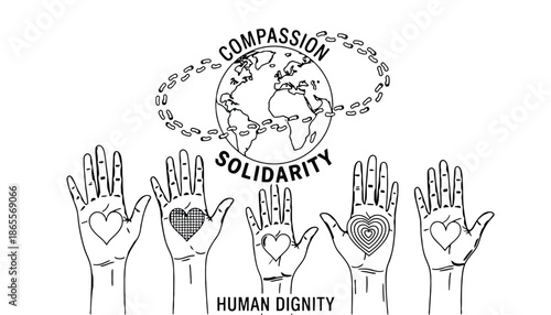 Hands forming hearts for human dignity and global compassion