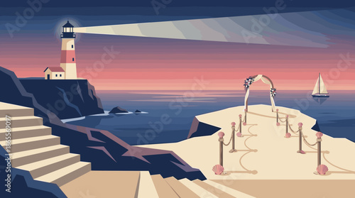 Dreamy Coastal Wedding: Lighthouse, Sunset, and Ocean Romance