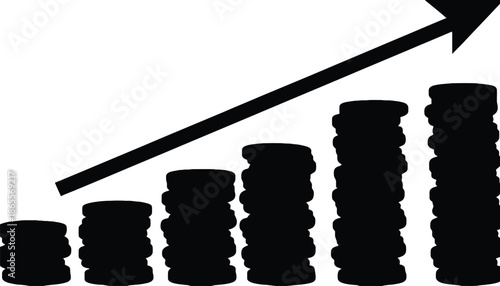 Increasing financial growth with stacked coins and upward arrow