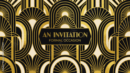 Art Deco Invitation Background: Formal Occasion Gold Black Pattern