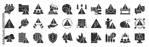 Warning glyph style icon set. Contains icons related to Alert, caution, danger, error, and more. Linear icon collection. Editable stroke, Vector illustration eps 10