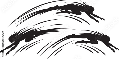 Dynamic Swimmers in Motion Silhouette Illustration