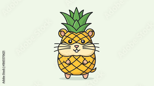 Adorable cartoon illustration of a cute hamster body creatively designed to resemble a bright yellow pineapple complete with green leafy crown
