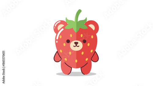 Adorable kawaii strawberry bear character illustration standing cute and sweet against a clean white background ready for children's media use