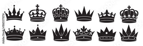 diverse collection of black silhouette crown icons