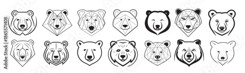bear head collection logo sketch hand drawn in doodle style