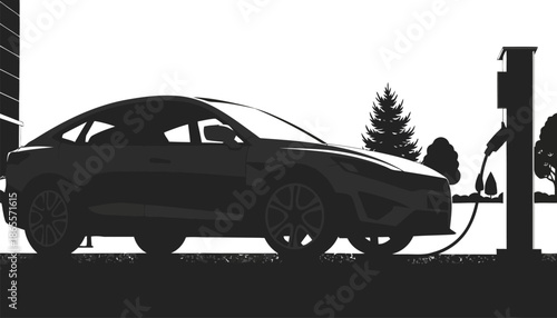 Electric car charging at station in modern setting