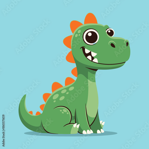 Cute Cartoon Dinosaur Character Sitting and Smiling