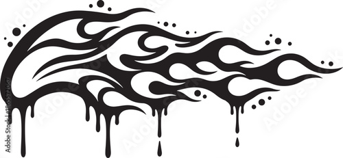 flame design with drips and dots on white background