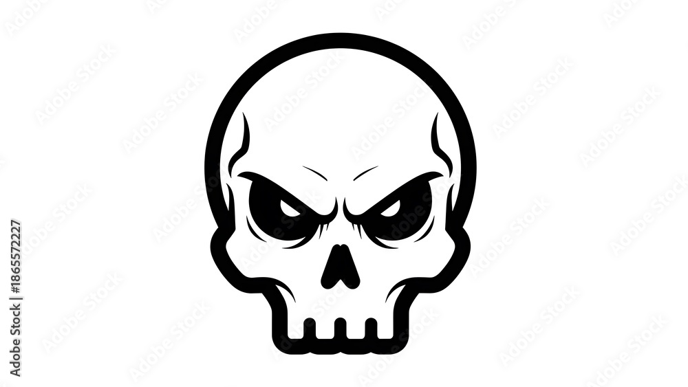 Obraz premium Angry Skull Illustration Black and White.