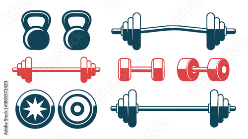 Flat design fitness equipment set