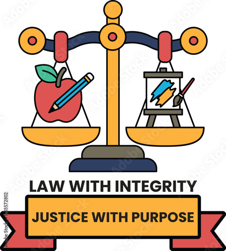 A scale with a pencil and an apple on one side and a paintbrush