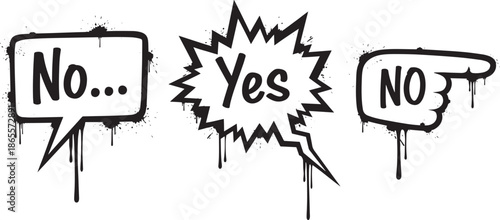 grungy speech bubbles with yes no text