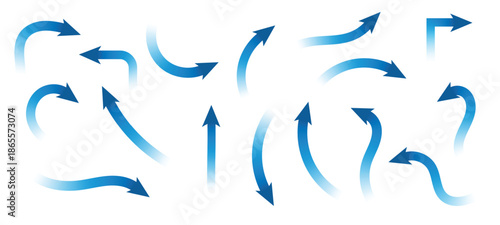 set of blue arrow showing wind flow isolated on white 