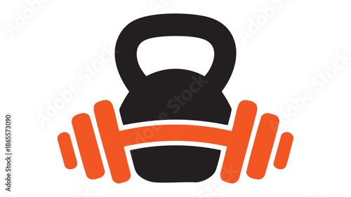 Strength training icon with kettlebell and dumbbells