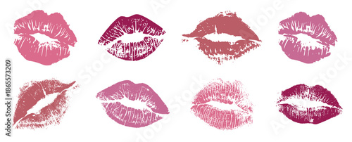 set of lipstick kiss mark icons in flat style