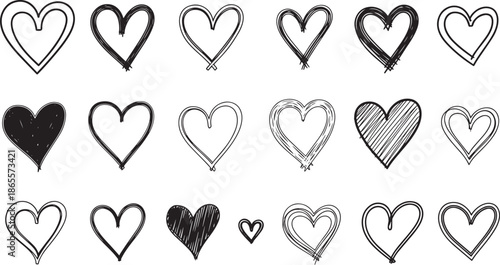 hand drawn heart shapes in various styles and sizes