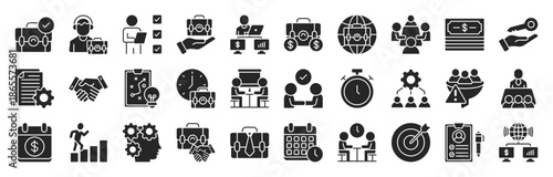 Work glyph style Icon set collection. Editable stroke illustration Eps 10