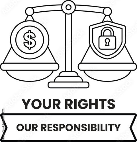 A scale with a dollar sign on one side and a lock on the other