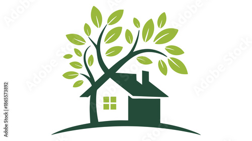 Cozy house under a leafy tree