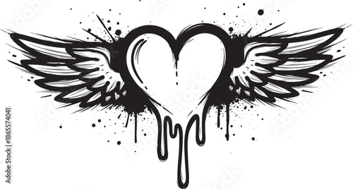 heart with wings and paint splatters symbol