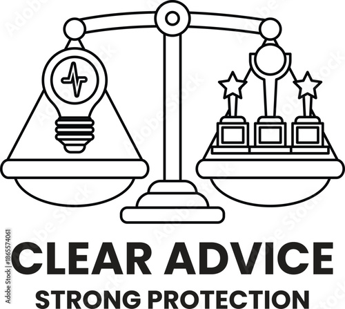 A black and white image of a scale with a light bulb on one side