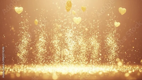 Glittering Gold Hearts Falling on Sparkling Background for Romantic Occasions or Decorative Use