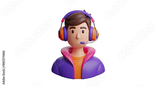 3D Render of a Cartoon Character with Headphones and Microphone