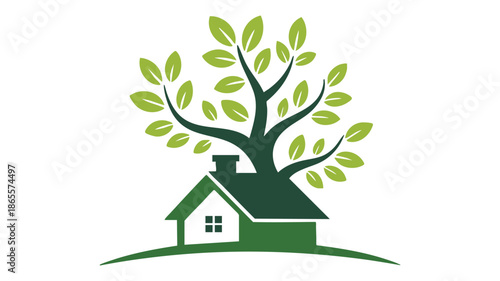 Green house with tree illustration