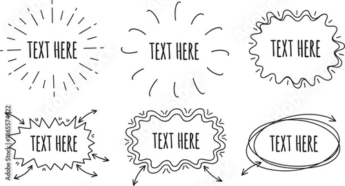 speech bubbles with text here  various shapes and lines