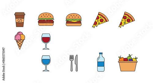 Delicious fast food and drinks collection, perfect for menus and culinary promotions