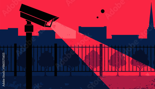 Security camera surveillance in urban area at night