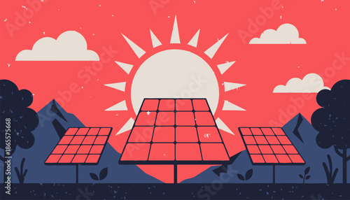 Renewable energy with solar panels in a scenic landscape