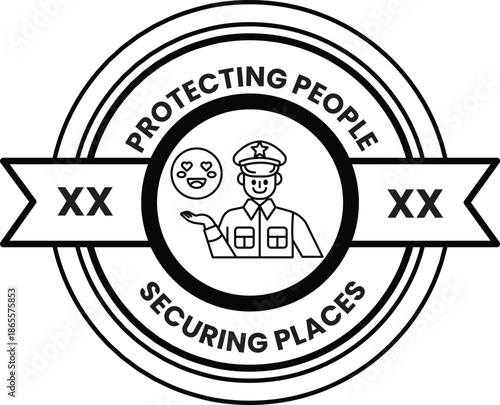 A police officer is holding a smiley face and a question mark