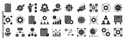 Workflow glyph style  icon set collection. Included planning, scheme, process, flowchart, progress, management, automation and more. Editable stroke. Vector illustration eps 10