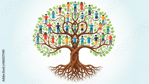 Diverse People Unity Tree Symbolizing Community and Togetherness, Isolated on White Background