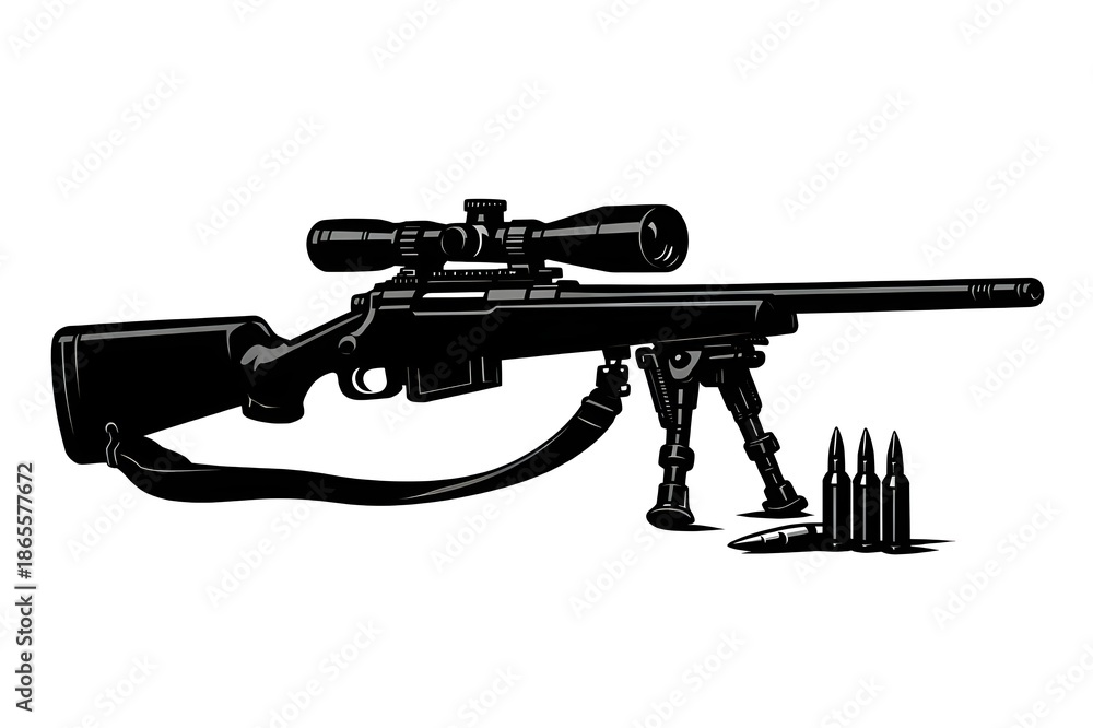 Naklejka premium Sniper Rifle Silhouette Vector