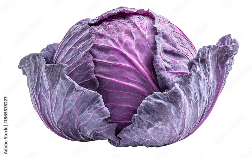 Fototapeta premium Fresh cabbage displayed whole highlighting compact leafy layers and farm fresh appearance isolated on transparent background PNG