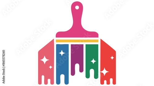 Colorful paintbrush with dripping paints