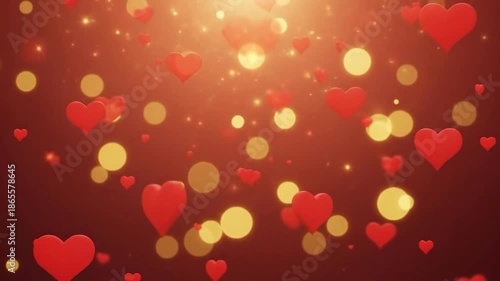 Colorful Heart Shapes with Golden Glitter Background for Valentine's Day Celebration