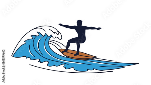 Silhouette of a Surfer Riding a Wave with Board, Embracing the Spirit of Ocean Adventure